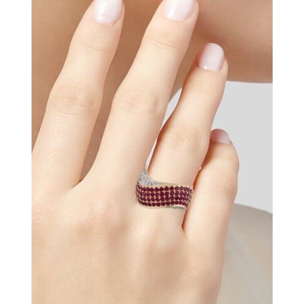 14k Diamond Ruby Ring Wave Design - image 6